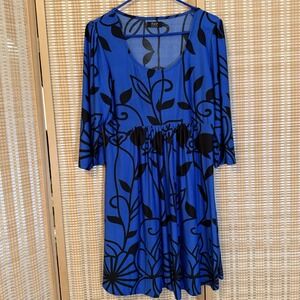 R&B Collection Womens L Floral‎ Midi Dress Silky 3/4 Sleeves Office Sexy Flowy